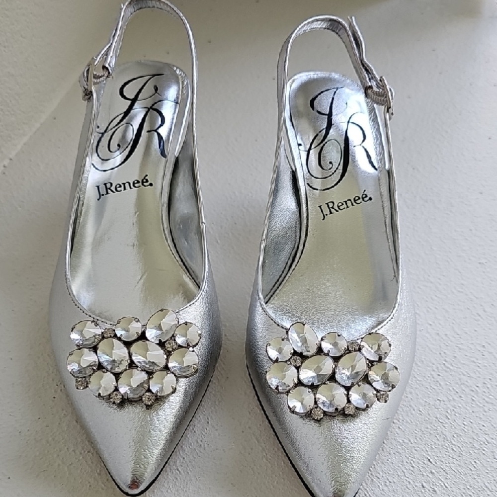 J.Renee Silver Embellished Slingback Heels